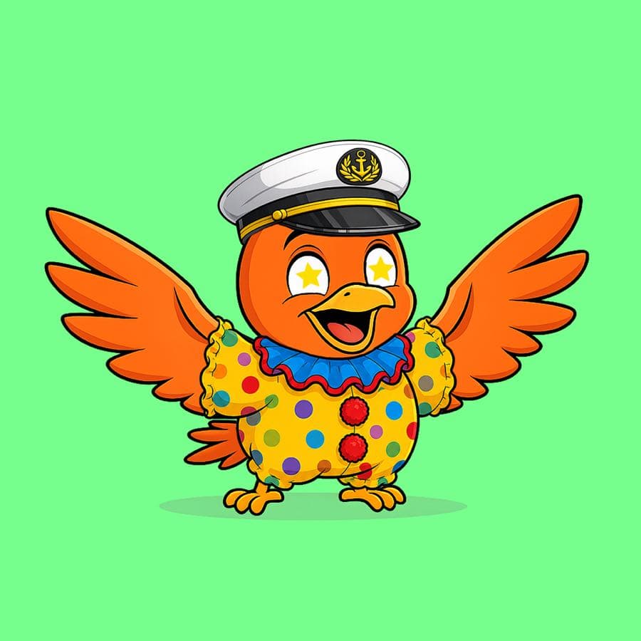 Boopy #1016 — Green background, Clown Suit, Star Eyes, Ship Captain Hat