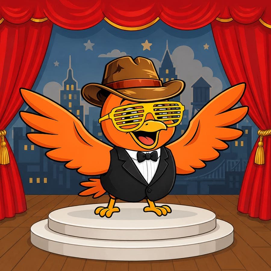 Boopy #1114 — Stage background, Black Tie Suit, Retro Party Glasses, Adventurer Hat