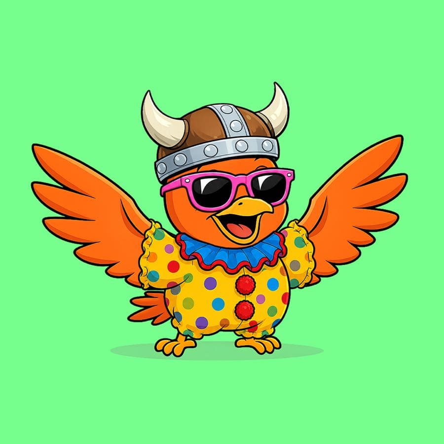 Boopy #1240: Green background, Clown Suit, Pink Wayfarers, Viking Helmet
