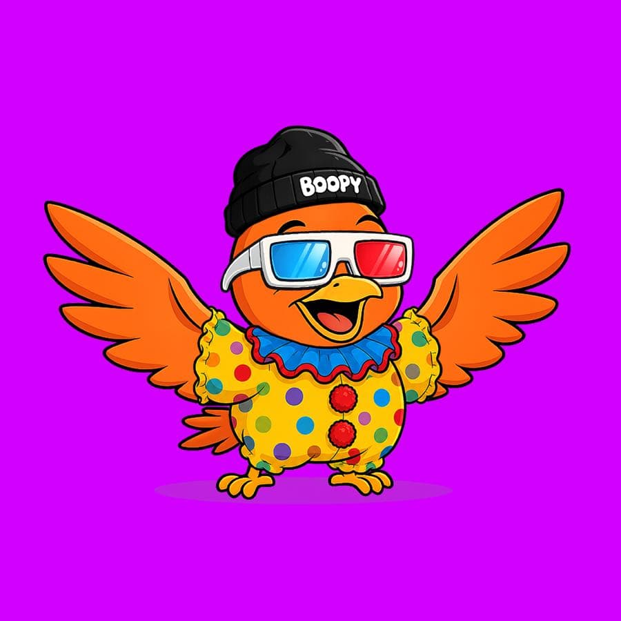 Boopy #1264: Purple background, Clown Suit, 3D Glasses, Boopy Beanie