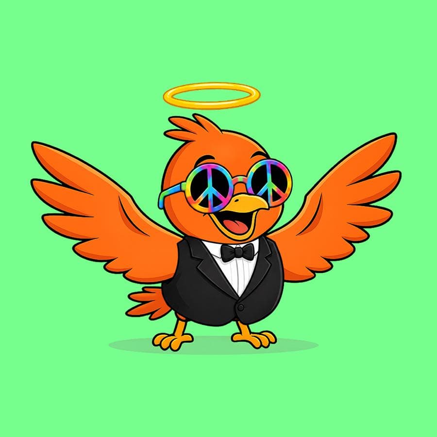 Boopy #1312: Green background, Black Tie Suit, Peace Glasses, Halo