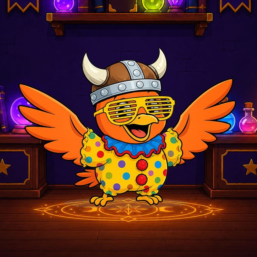 Boopy #1425 — Wizard Lab background, Clown Suit, Retro Party Glasses, Viking Helmet