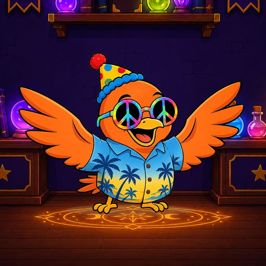 Boopy #1450 — Wizard Lab background, Vacation Shirt, Peace Glasses, Clown Hat