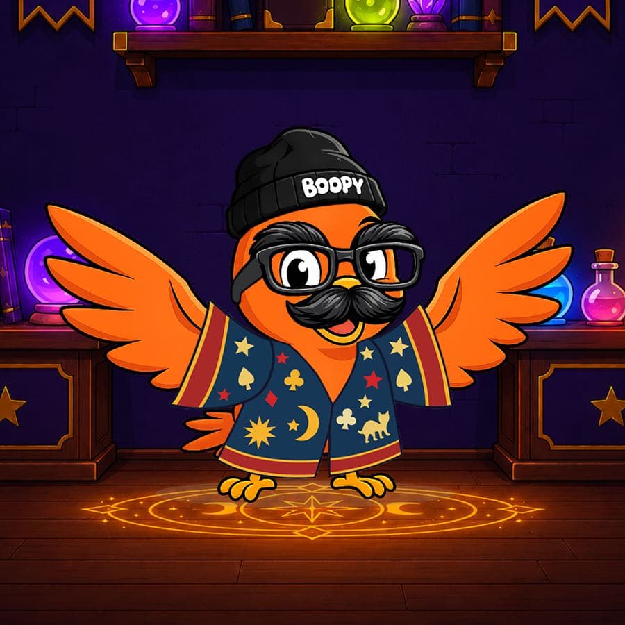 Boopy #148: Wizard Lab background, Wizard Frock, Mustache Glasses, Boopy Beanie