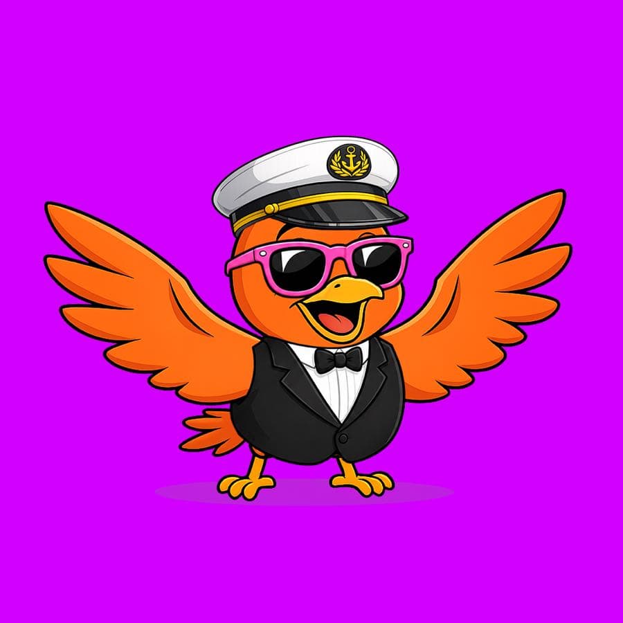 Boopy #159 — Purple background, Black Tie Suit, Pink Wayfarers, Ship Captain Hat