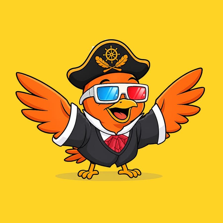 Boopy #183 — Yellow background, Fancy Suit, 3D Glasses, Pirate Hat