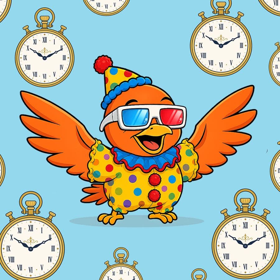 Boopy #263 — Time Traveller background, Clown Suit, 3D Glasses, Clown Hat