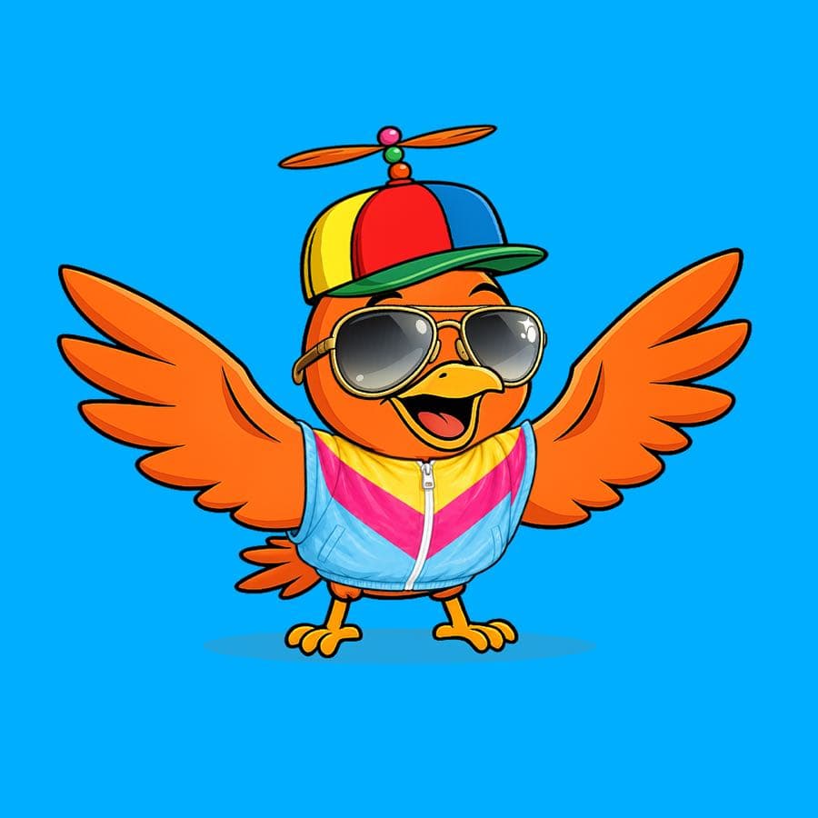 Boopy #284: Blue background, Retro Jacket, Aviator Glasses, Spinner Hat