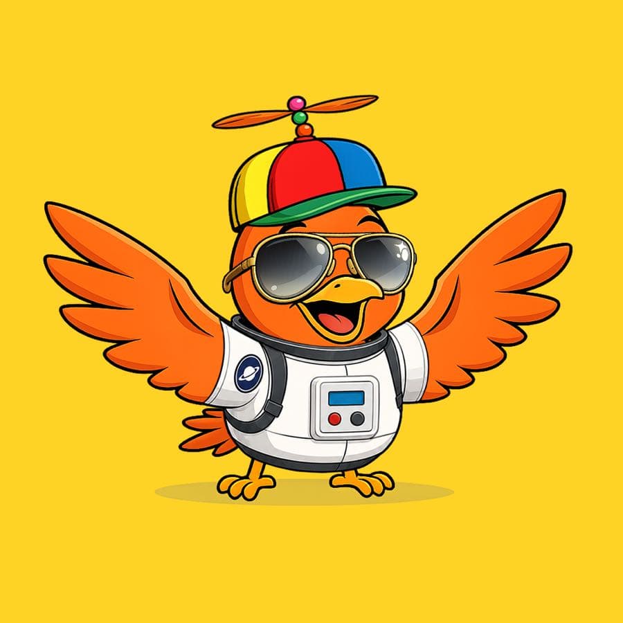 Boopy #307: Yellow background, Astronaut Suit, Aviator Glasses, Spinner Hat