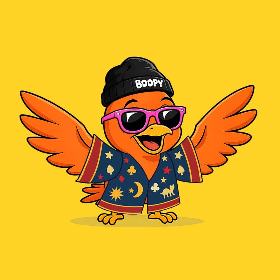 Boopy #353: Yellow background, Wizard Frock, Pink Wayfarers, Boopy Beanie