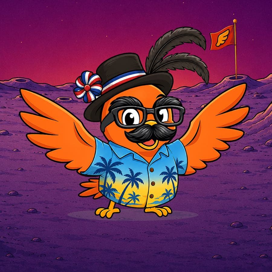 Boopy #377: Moon background, Vacation Shirt, Mustache Glasses, Feather Hat