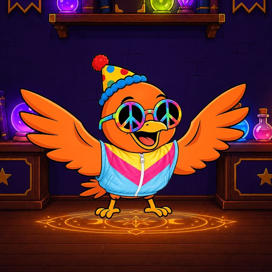 Boopy #400: Wizard Lab background, Retro Jacket, Peace Glasses, Clown Hat