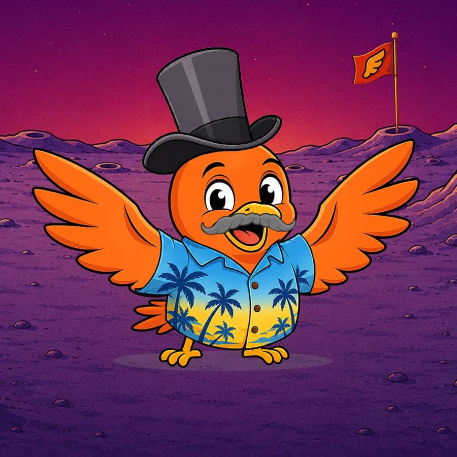 Boopy #42 — Moon background, Vacation Shirt, Phileas Fogg Top Hat + Mustache