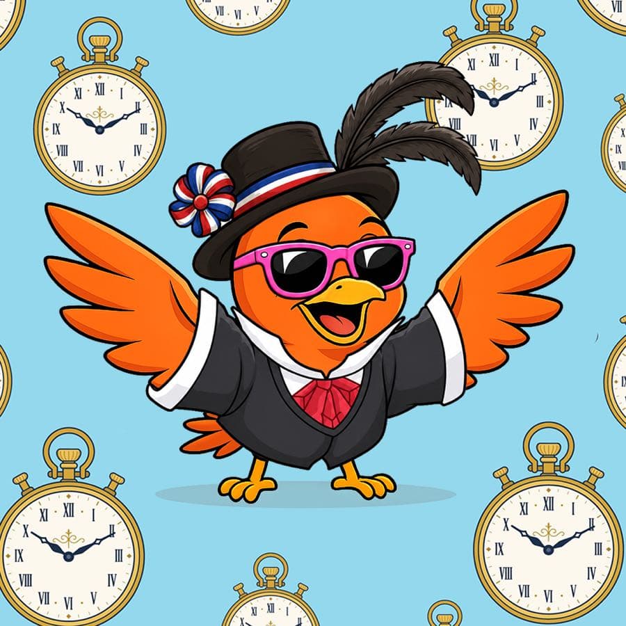 Boopy #424: Time Traveller background, Fancy Suit, Pink Wayfarers, Feather Hat