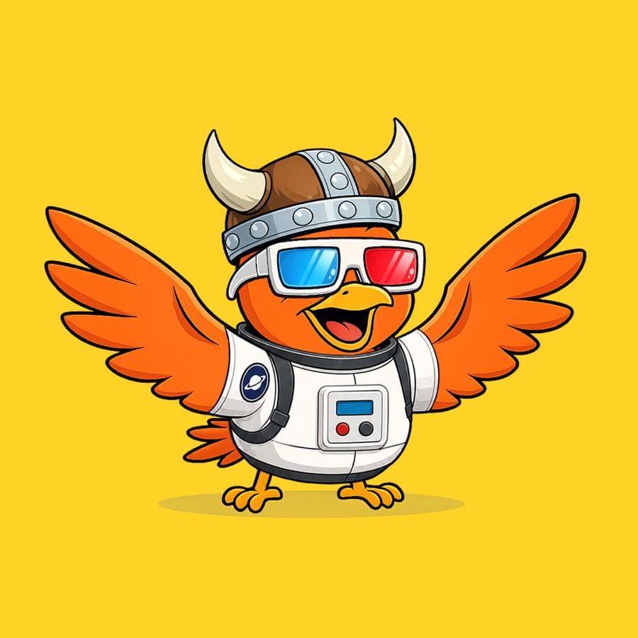 Boopy #472: Yellow background, Astronaut Suit, 3D Glasses, Viking Helmet