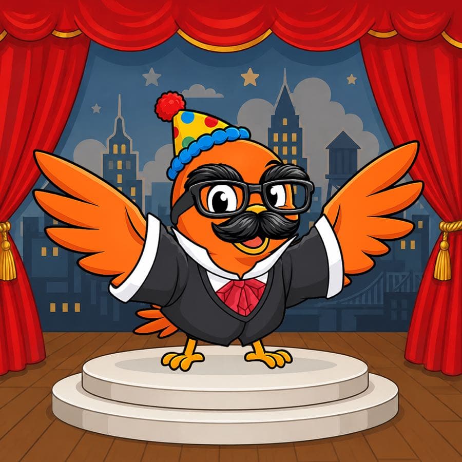 Boopy #475 — Stage background, Fancy Suit, Mustache Glasses, Clown Hat