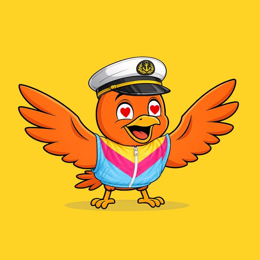 Boopy #499 — Yellow background, Retro Jacket, Heart Eyes, Ship Captain Hat