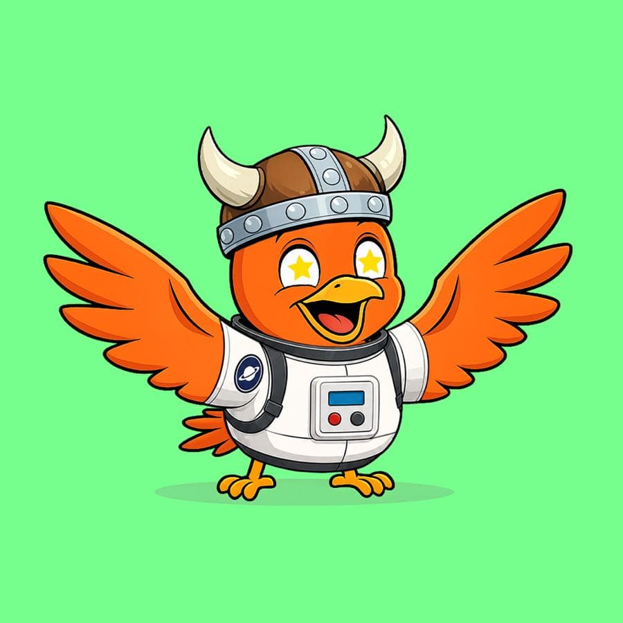Boopy #524 — Green background, Astronaut Suit, Star Eyes, Viking Helmet