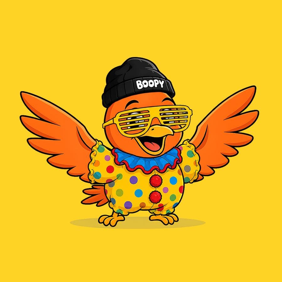 Boopy #53: Yellow background, Clown Suit, Retro Party Glasses, Boopy Beanie