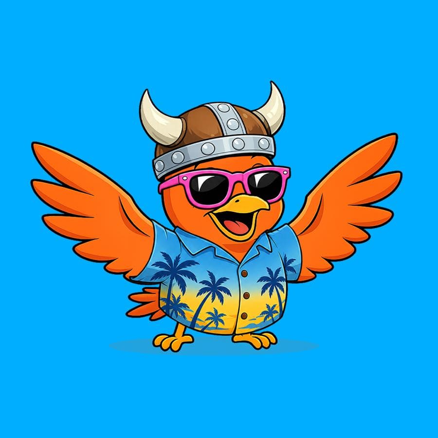 Boopy #548 — Blue background, Vacation Shirt, Pink Wayfarers, Viking Helmet