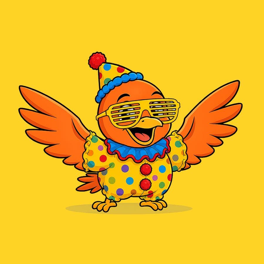 Boopy #564: Yellow background, Clown Suit, Retro Party Glasses, Clown Hat