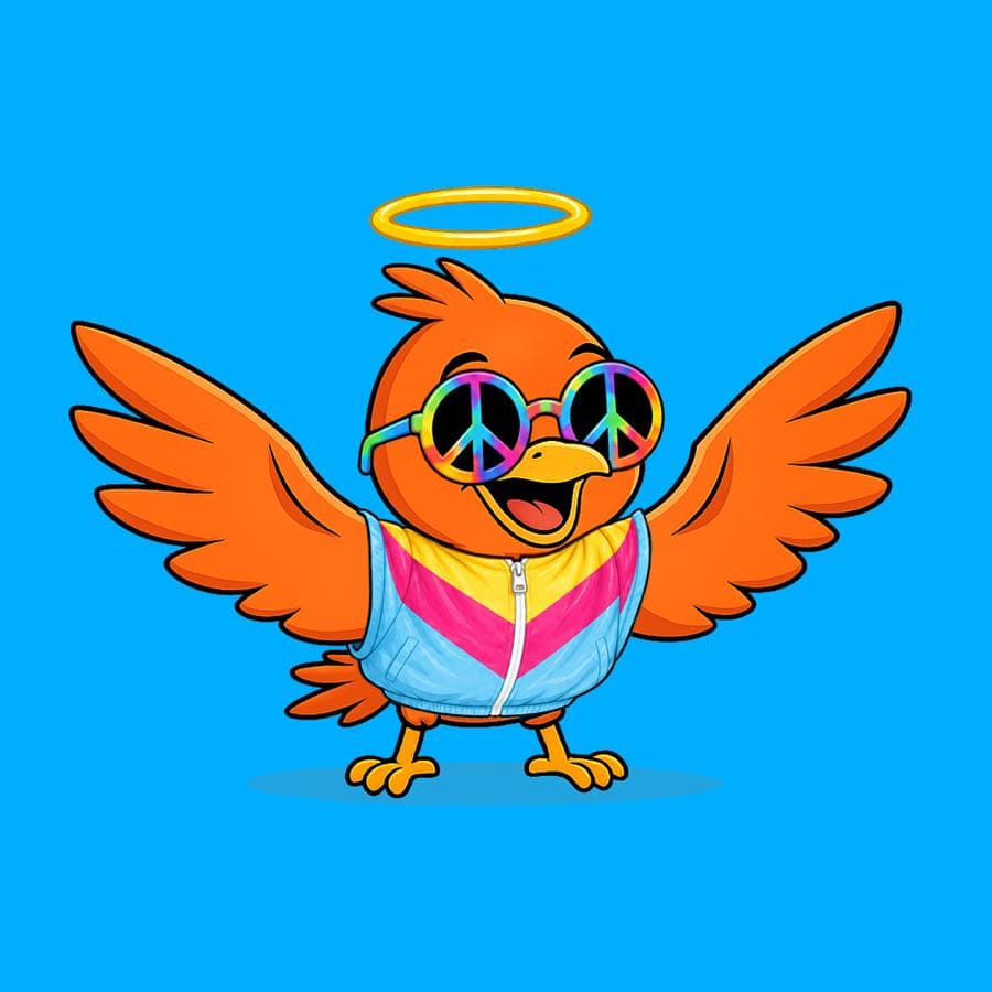 Boopy #695 — Blue background, Retro Jacket, Peace Glasses, Halo