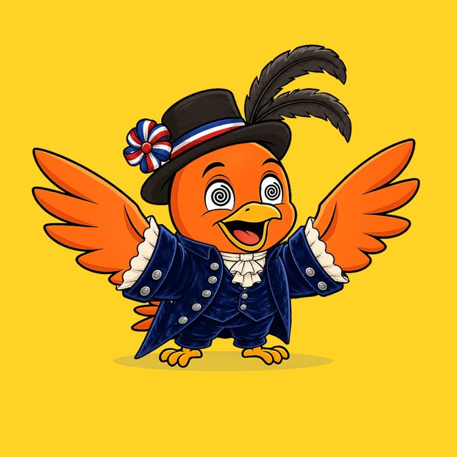 Boopy #753 — Yellow background, French Revolution, Hypnotized, Feather Hat