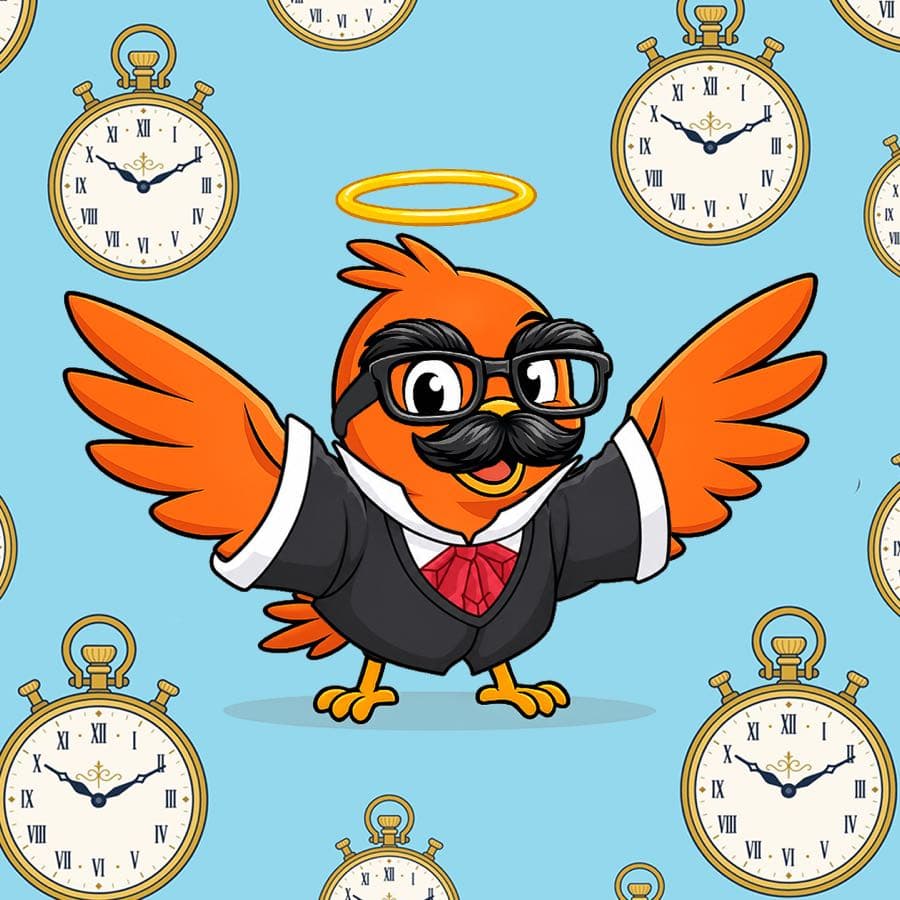 Boopy #801 — Time Traveller background, Fancy Suit, Mustache Glasses, Halo