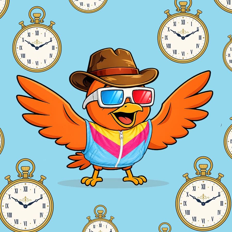 Boopy #924 — Time Traveller background, Retro Jacket, 3D Glasses, Adventurer Hat